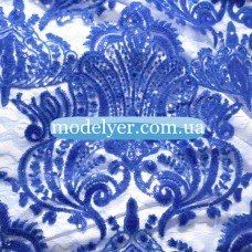 Ткань Сетка с пайетками корона (электрик)